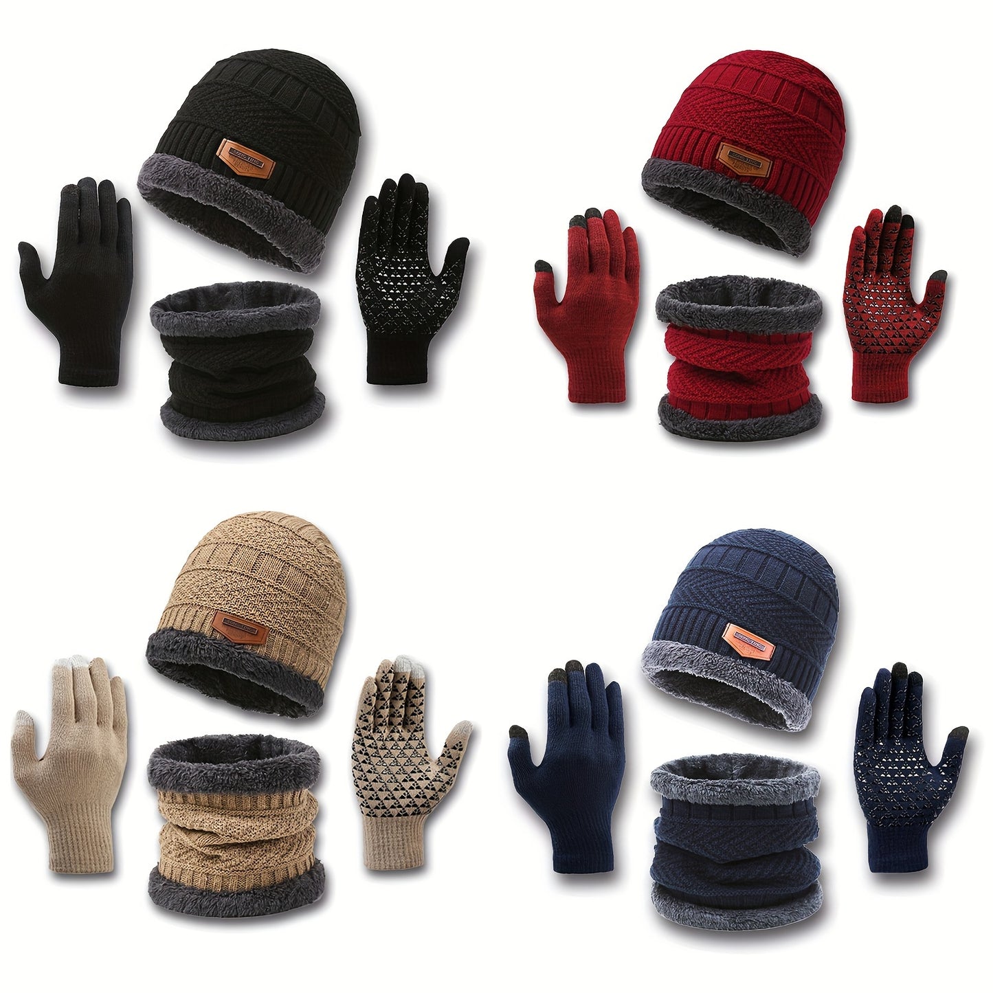 2 Pcs Plus 1 Pair Winter Beanie Set - Men's Warm Knitted Accessories - Snow Hat, Scarf, and Gloves Combo for Cold Weather