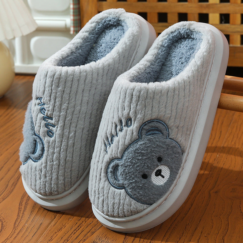 EVA Thick-soled Cotton Slippers Cartoon Bear Plush Cotton Slippers