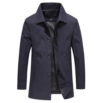 Fall Winter Men Polo Collar Solid Color Business Jacket Short Button Lightweight Coat