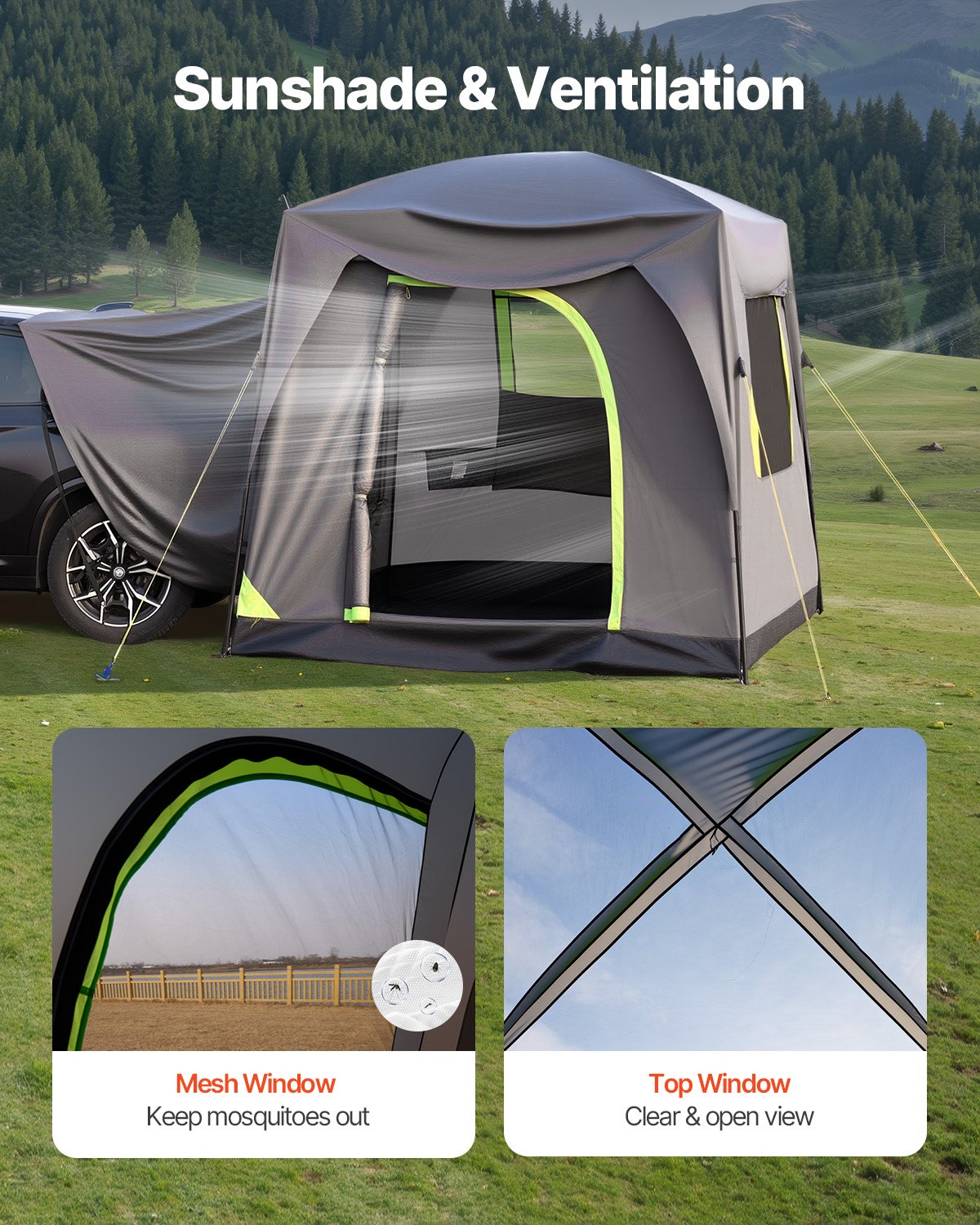 SUV Tent For Camping, 10FT L X 8FT W, Waterproof PU2000mm Spacious Double Layer Design For 5-8 Person, SUV Camping Tent With Mesh Windows, Includes Rainfly & Storage Bag, For Outdoor Activities