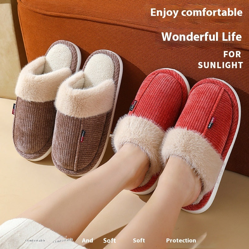 Fur Mouth Home Non-slip Thermal Cotton Slippers