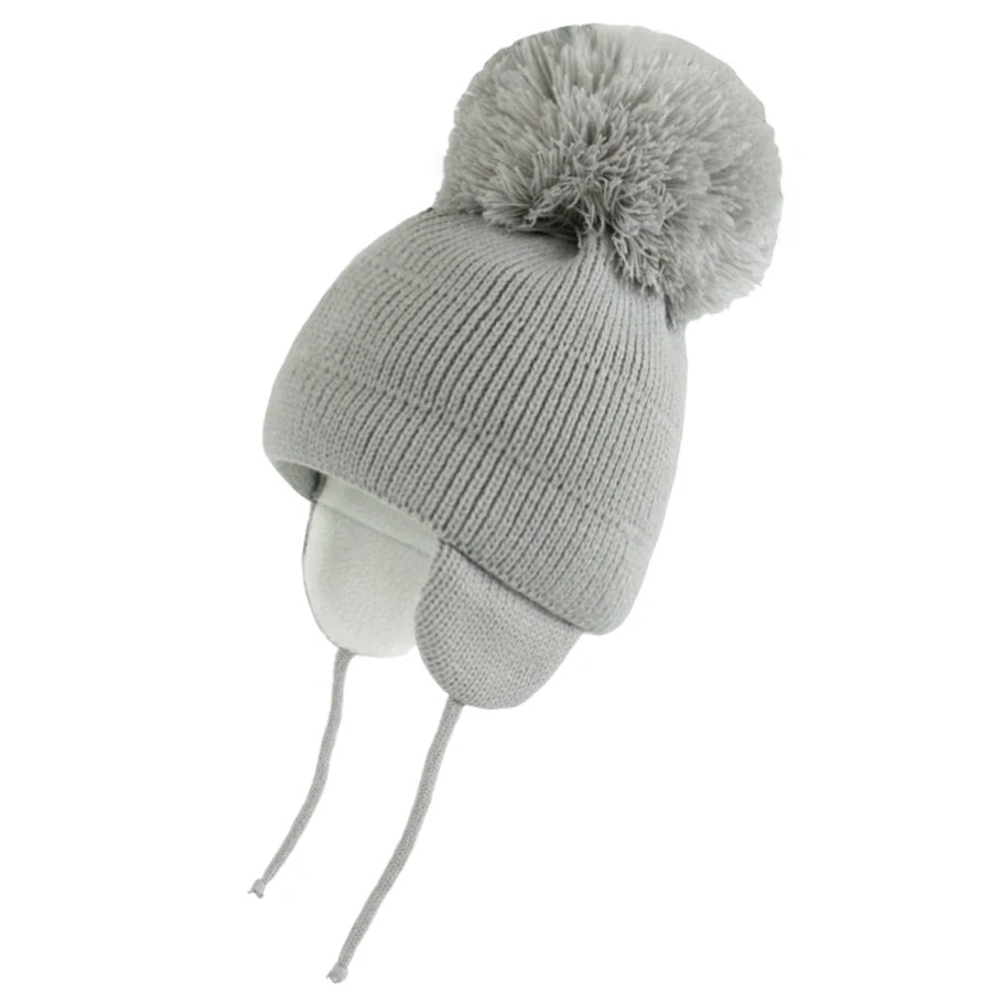 Winter Warm Knitted Baby Hats for Girls Pom Pom Kid Toddler Boys Beanies Cap with Fleece Lining