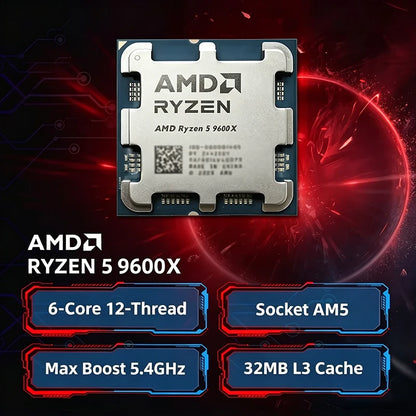 AMD Ryzen 5 9600X 100% AMD R5 9600X CPU Max Boost Up to 5.4GHz 6 Cores 12 Threads 32MB L3 Cache AM5 for B850 X870 Loose Pieces