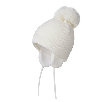 Winter Warm Knitted Baby Hats for Girls Pom Pom Kid Toddler Boys Beanies Cap with Fleece Lining