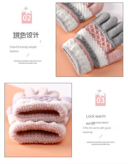 Autumn and Winter Children's Warm Gloves 3-8 Year Old Boys and Girls Thickened Striped Knitted Full Finger Gloves