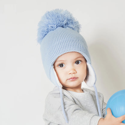 Winter Warm Knitted Baby Hats for Girls Pom Pom Kid Toddler Boys Beanies Cap with Fleece Lining