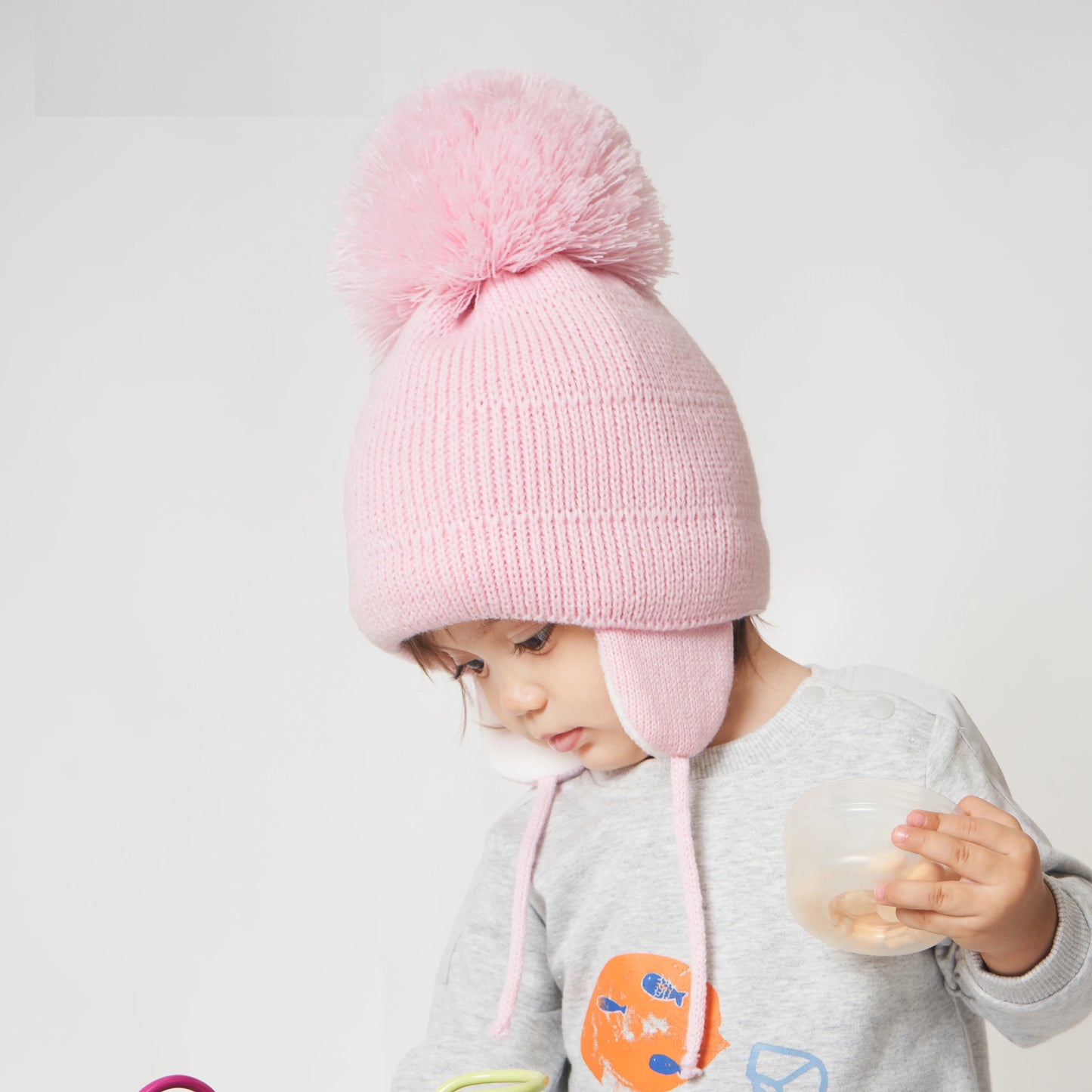 Winter Warm Knitted Baby Hats for Girls Pom Pom Kid Toddler Boys Beanies Cap with Fleece Lining