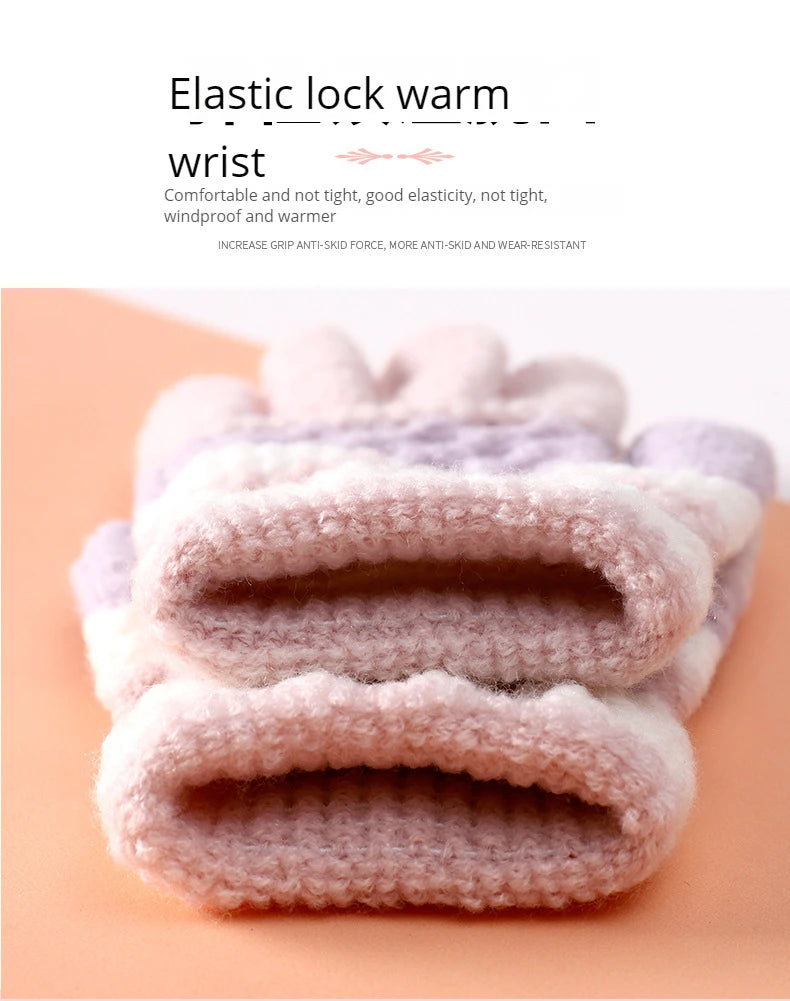 Autumn and Winter Children's Warm Gloves 3-8 Year Old Boys and Girls Thickened Striped Knitted Full Finger Gloves