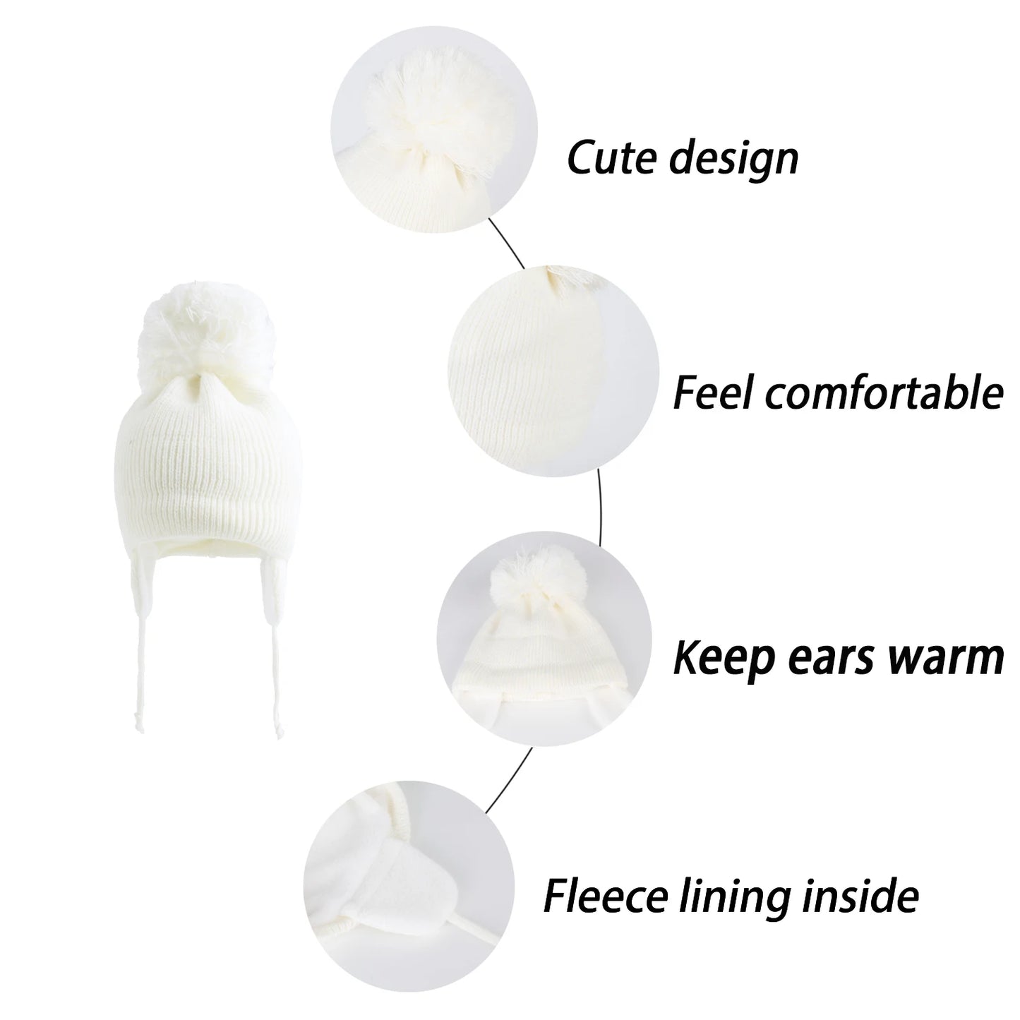 Winter Warm Knitted Baby Hats for Girls Pom Pom Kid Toddler Boys Beanies Cap with Fleece Lining