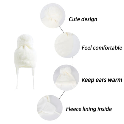 Winter Warm Knitted Baby Hats for Girls Pom Pom Kid Toddler Boys Beanies Cap with Fleece Lining