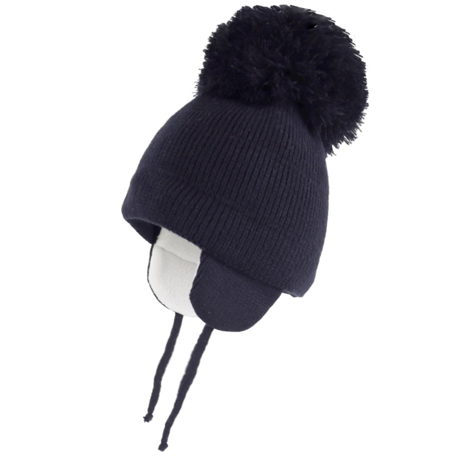 Winter Warm Knitted Baby Hats for Girls Pom Pom Kid Toddler Boys Beanies Cap with Fleece Lining