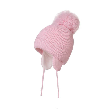Winter Warm Knitted Baby Hats for Girls Pom Pom Kid Toddler Boys Beanies Cap with Fleece Lining