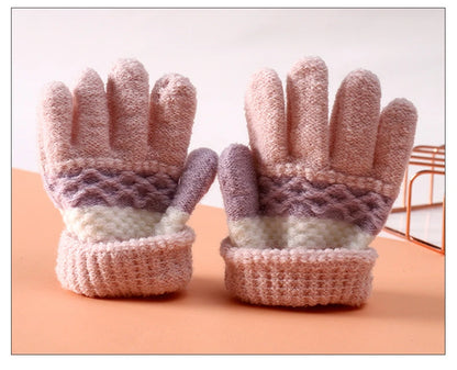Autumn and Winter Children's Warm Gloves 3-8 Year Old Boys and Girls Thickened Striped Knitted Full Finger Gloves