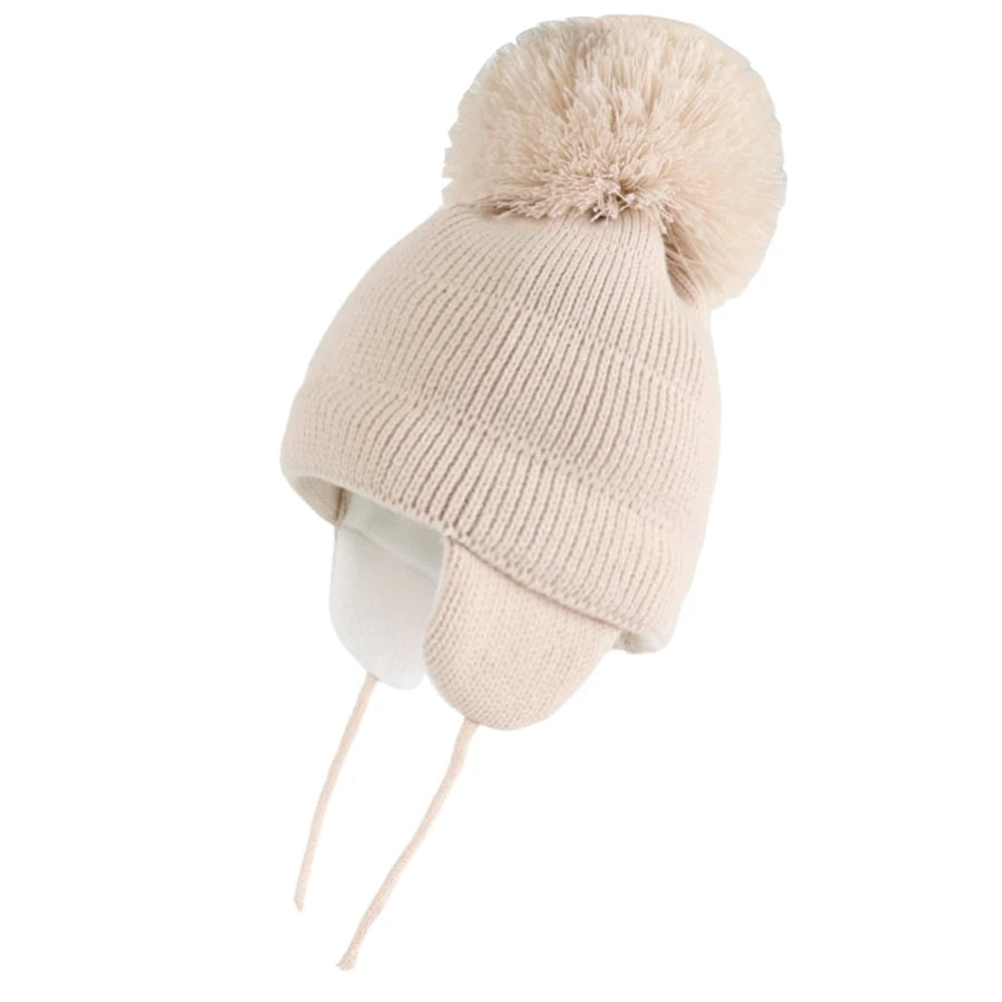 Winter Warm Knitted Baby Hats for Girls Pom Pom Kid Toddler Boys Beanies Cap with Fleece Lining
