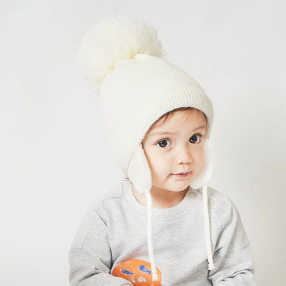 Winter Warm Knitted Baby Hats for Girls Pom Pom Kid Toddler Boys Beanies Cap with Fleece Lining