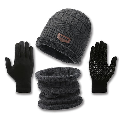 2 Pcs Plus 1 Pair Winter Beanie Set - Men's Warm Knitted Accessories - Snow Hat, Scarf, and Gloves Combo for Cold Weather