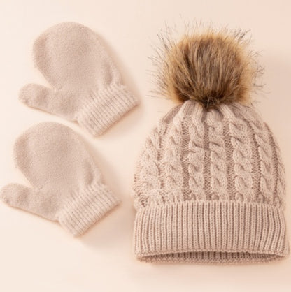 New Wool Single Color Twist Warm Children Hat Scarf Gloves