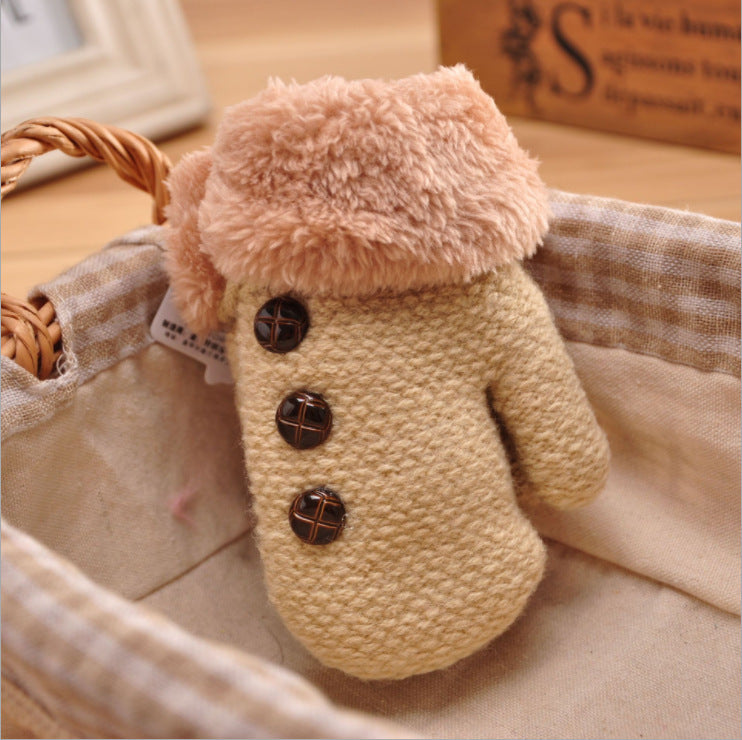 Children'S Gloves Winter New Boys Warm Baby Bag Refers To Children Plus Velvet Thick Knitted Woolen Gloves