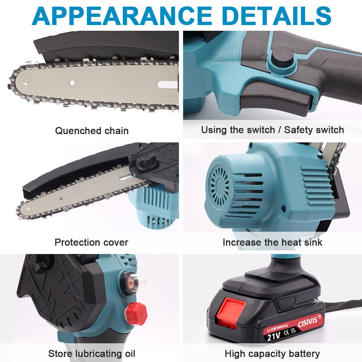 2 Batteries 6'' 4000W Mini Cordless Chainsaw Electric One-Hand Saw Wood Cutter