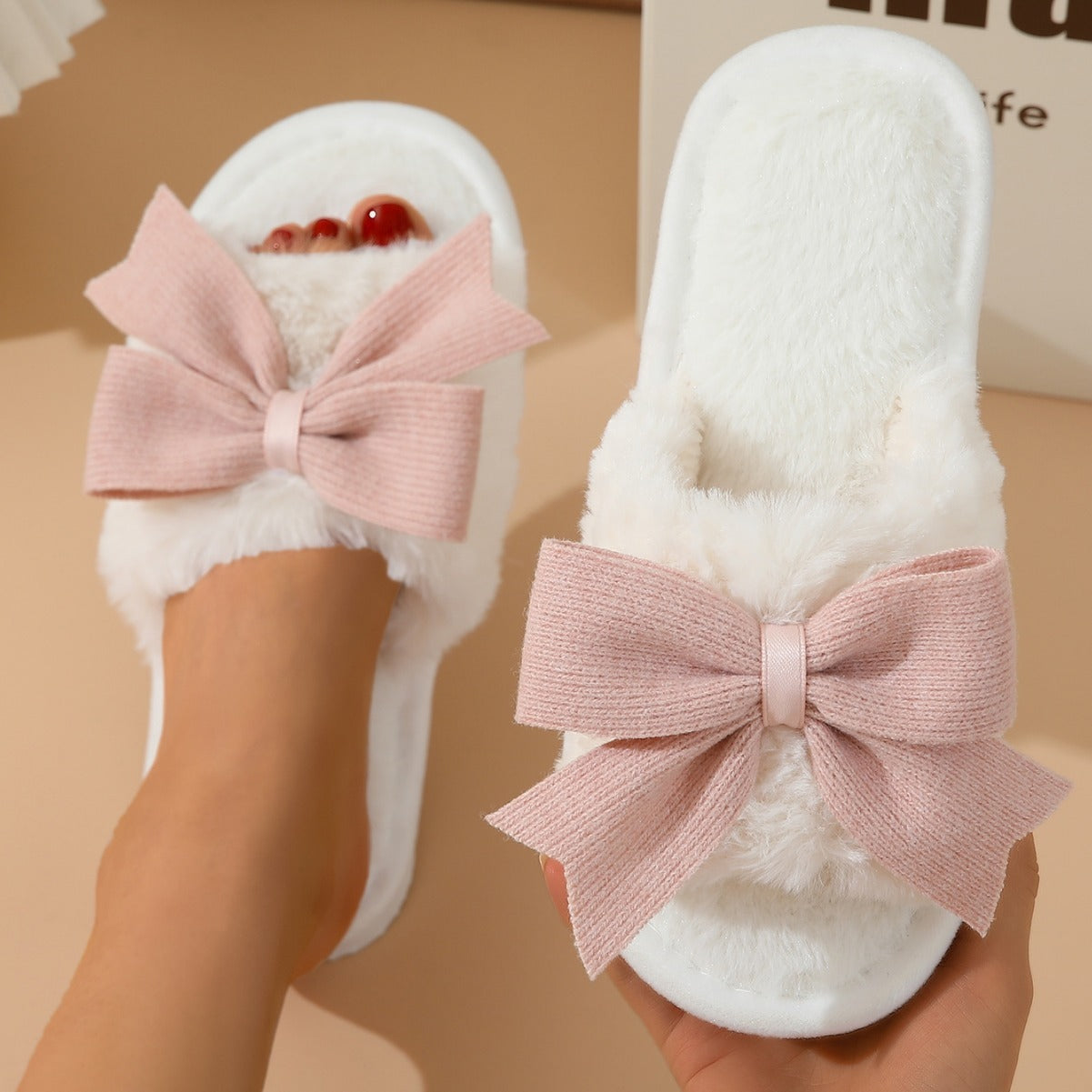 Women's Winter Cute Bow Thick Bottom Non Slip Cotton Slippers