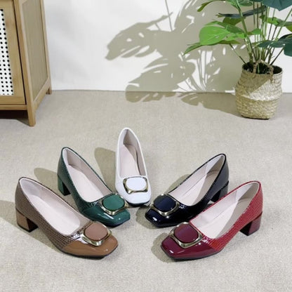 European And American-style Square Toe Chunky Heel Fashion Shoes Women's Slip-on