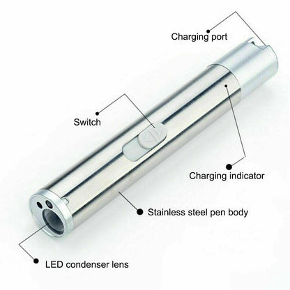 Red Laser Pointer Pen USB Rechargeable LED Torch Light 3 In 1 UV Flashlight 2pcs Cat Dog Toys