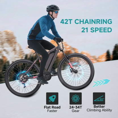 350W 20in City Electric Bike, 40km Range, 21-Speed Gears, Mechanical Disc Brakes