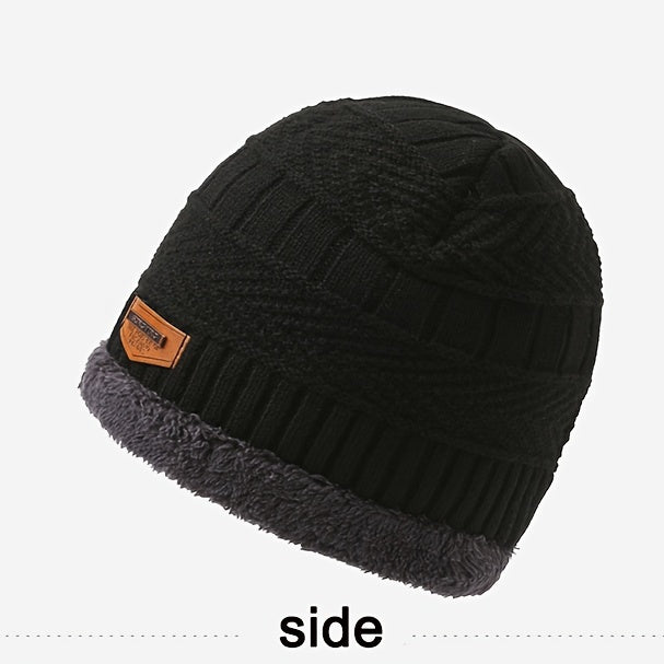 2 Pcs Plus 1 Pair Winter Beanie Set - Men's Warm Knitted Accessories - Snow Hat, Scarf, and Gloves Combo for Cold Weather