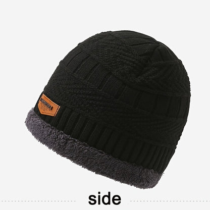 2 Pcs Plus 1 Pair Winter Beanie Set - Men's Warm Knitted Accessories - Snow Hat, Scarf, and Gloves Combo for Cold Weather