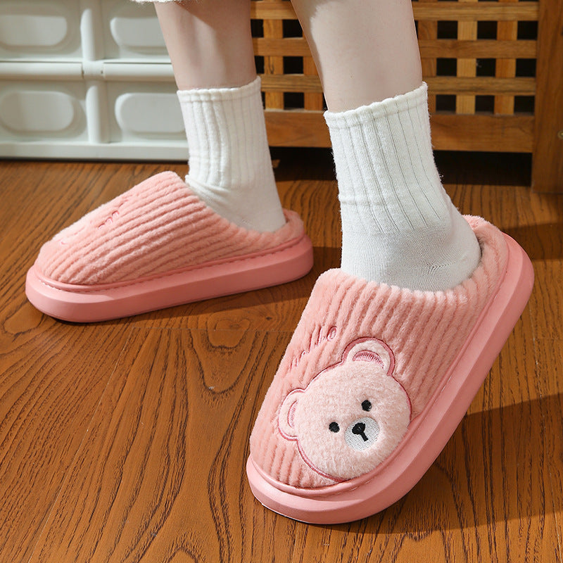 EVA Thick-soled Cotton Slippers Cartoon Bear Plush Cotton Slippers