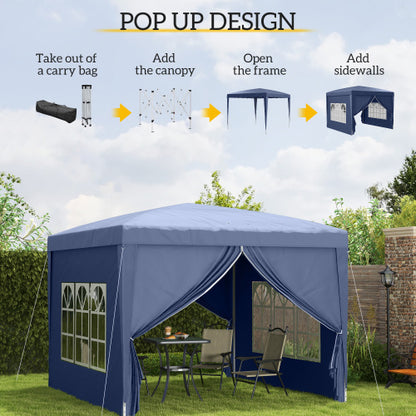 Outsunny 3 X 3m Pop Up Gazebo, Water And UV Resistant Party Tent Camping Canopy Marquee With Carry Bag, Blue