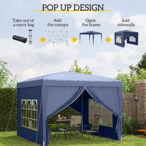 Outsunny 3 X 3m Pop Up Gazebo, Water And UV Resistant Party Tent Camping Canopy Marquee With Carry Bag, Blue