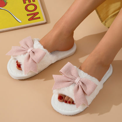 Women's Winter Cute Bow Thick Bottom Non Slip Cotton Slippers
