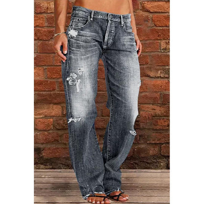 Ripped Jeans Loose Wide Leg Denim Pants Leisure Commuting Trousers Women's Clothing
