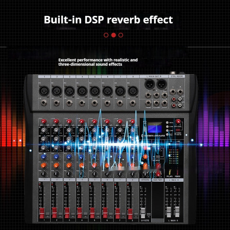 CT8 Professional 8-way Mixer USB With Bluetooth Monitor DJ Console Audio Mixer