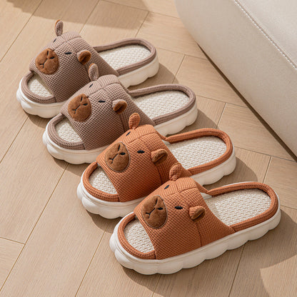 Open Toe  Couple Indoor Non-slip Linen Slippers