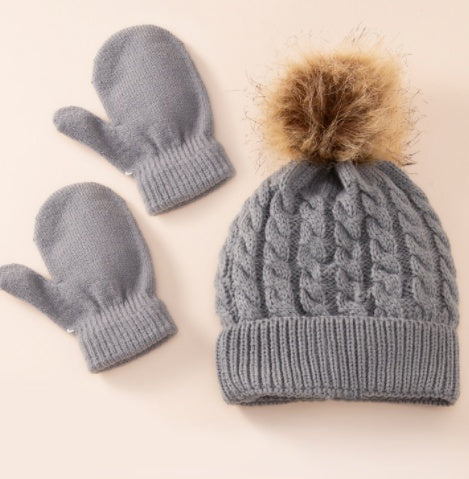 New Wool Single Color Twist Warm Children Hat Scarf Gloves