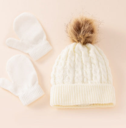 New Wool Single Color Twist Warm Children Hat Scarf Gloves