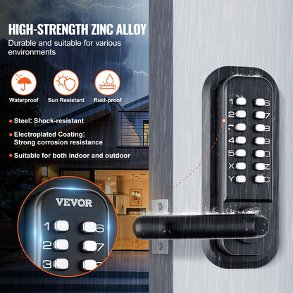 Mechanical Keyless Entry Door Lock, 14 Digit Keypad, Double-sided Embedded Outdoor Gate Door Locks Set With Keypad And Handle, Water-proof Zinc Alloy, Easy To Install, For Garden, Yard, Garage