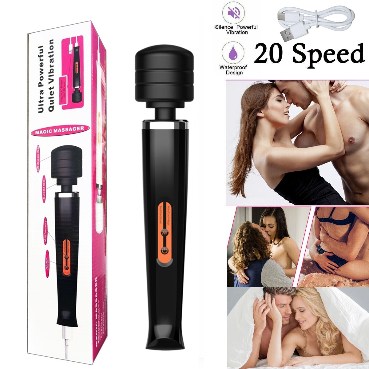 Magic Massager Wand Vibration 10 Speeds Vibrating Massage Full Body Magic Therapy Motor USB Rechargeable