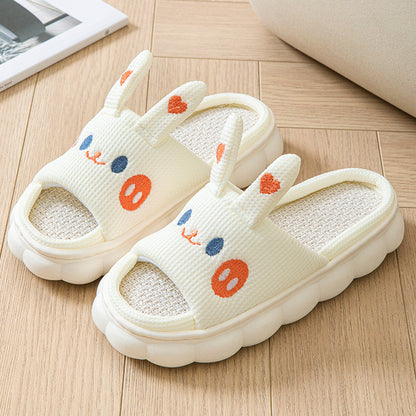 Cartoon Open Toe Couple Hemp Slippers