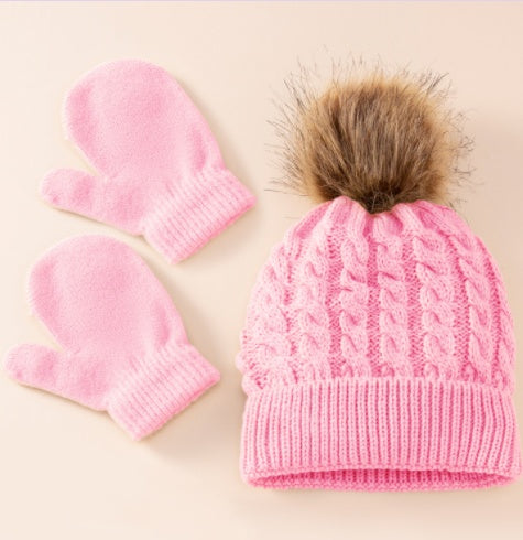 New Wool Single Color Twist Warm Children Hat Scarf Gloves