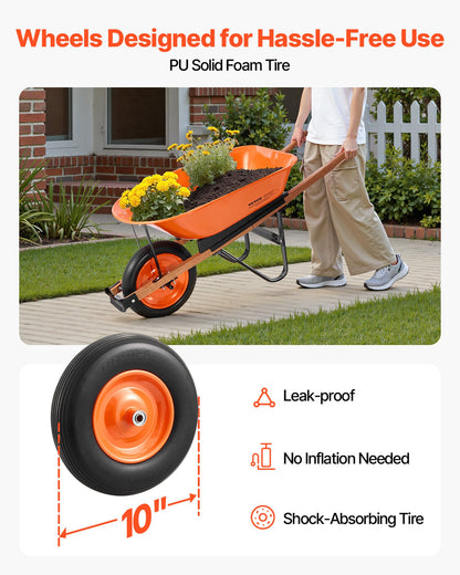 Wheelbarrow Cart, 5 Cu. Ft. Load & 330 Lbs Capacity, One Wheel Garden Dump Cart, Garden Wagon With Metal Handle &  16" Wide Track Wheels, Easy Loading Utility Yard Cart & Wagons For Lawn Farm