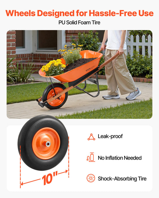 Wheelbarrow Cart, 5 Cu. Ft. Load & 330 Lbs Capacity, One Wheel Garden Dump Cart, Garden Wagon With Metal Handle &  16" Wide Track Wheels, Easy Loading Utility Yard Cart & Wagons For Lawn Farm