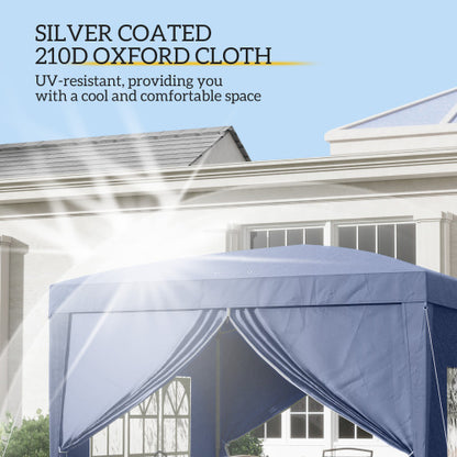 Outsunny 3 X 3m Pop Up Gazebo, Water And UV Resistant Party Tent Camping Canopy Marquee With Carry Bag, Blue