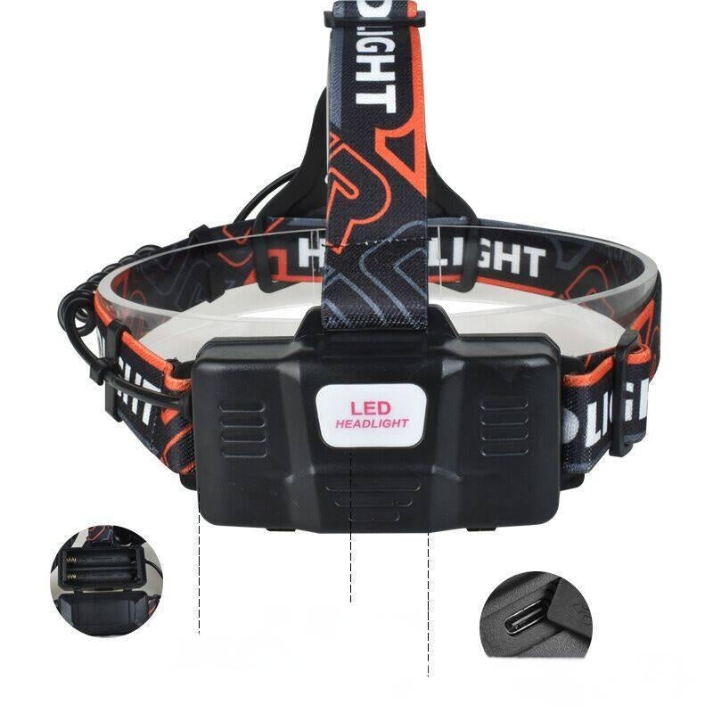 LED Headlamp USB Rechargeable Head Torch Zoom Headlight Camping Lamp Flashlight Work Light 3 Modes With 2 Li-ion Batteries