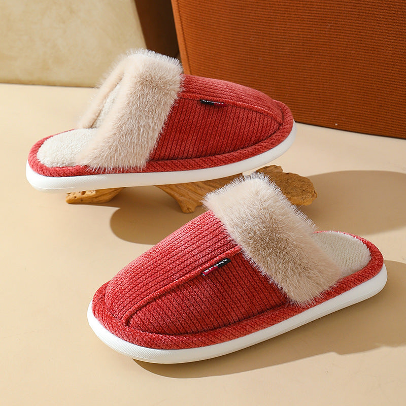 Fur Mouth Home Non-slip Thermal Cotton Slippers