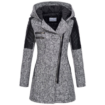 Women Warm Slim Full Zipper Coat Thick Woolen Coat Female Fall Winter Windbreaker Hooded Diagonal Zipper Women's Clothing